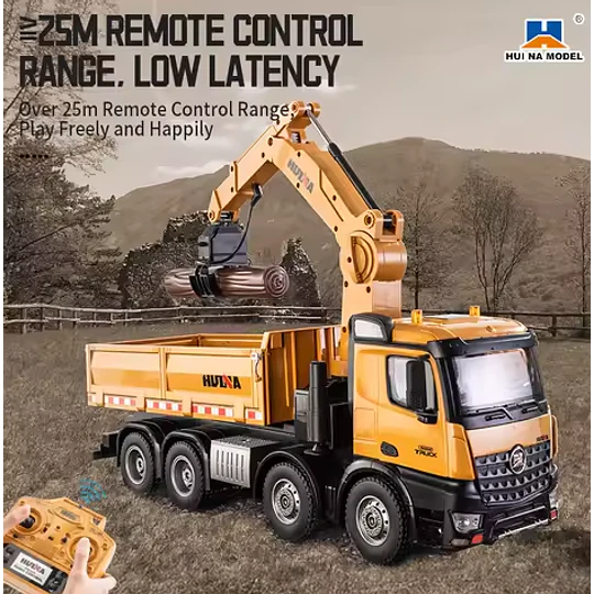 Camión Huina 1538 es una máquina 2-en-1: Camión Tolva + Grúa Forestal con 26 canales de precisión