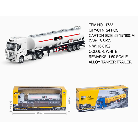 Huina 1733: Camión Cisterna de Combustible (Oil Tanker Truck) Die-Cast - Escala 1:50