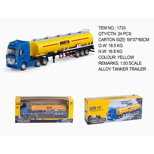 Huina 1733: Camión Cisterna de Combustible (Oil Tanker Truck) Die-Cast - Escala 1:50