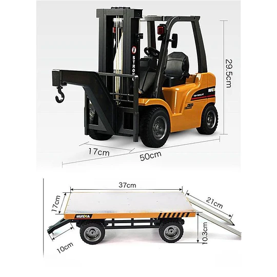 Grúa Horquilla RC Huina 1576 | Escala 1:10, Metálica | Incluye Plataforma (Flatbed) y Gancho Grúa ️