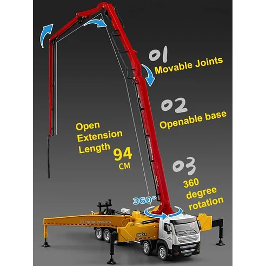 Camión Bomba de Concreto Huina (Escala 1:50) - ¡La Ingeniería de la Construcción en tu Colección!