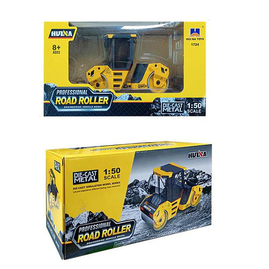 Huina 1724: Rodillo Compactador Tándem (Double Pressure Wheel) Metálico - Escala 1:50 Die-Cast