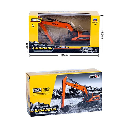 Huina 1722: Excavadora de Brazo Largo (Long Reach) Metálica - Escala 1:50 Die-Cast