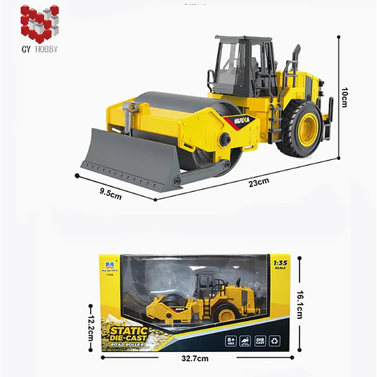 Huina 1154: Rodillo Compactador Monocilíndrico (Road Roller) - Escala 1:35 Die-Cast