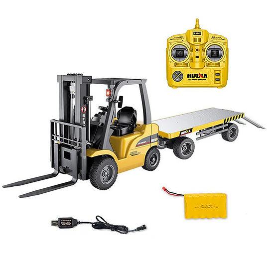 Grúa Horquilla RC Huina 1576 | Escala 1:10, Metálica | Incluye Plataforma (Flatbed) y Gancho Grúa ️