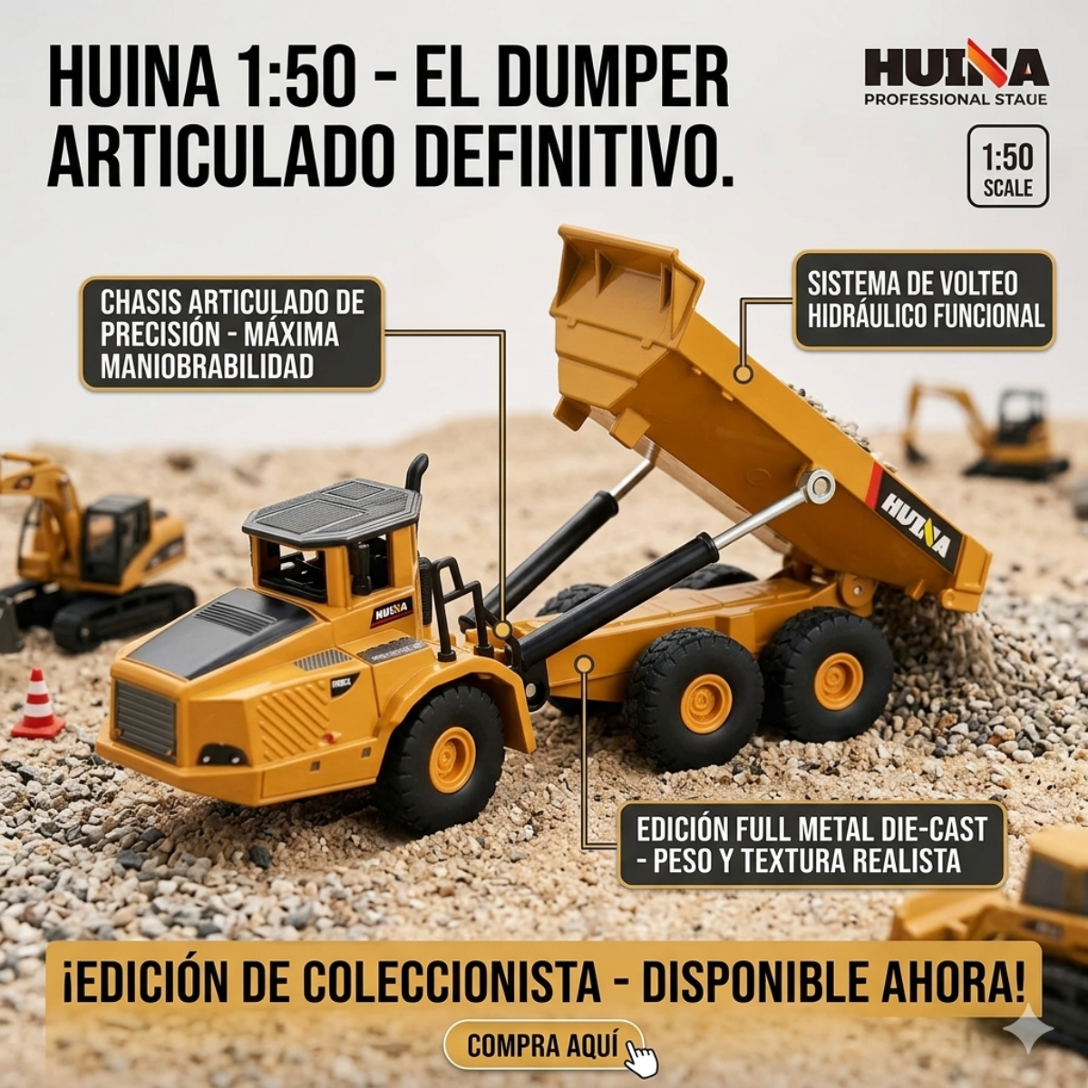 Camión Articulado Metálico 1:50 | Maquinaria Construcción Colección