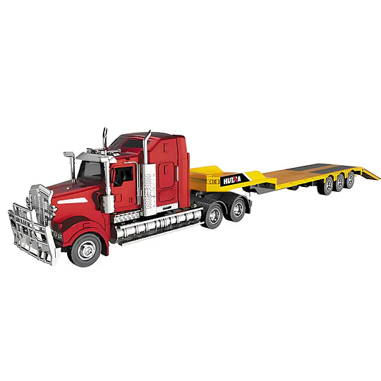 Camión Americano con Trailer de Plataforma Baja Huina (Escala 1:50) - ¡La Maestría del Transporte Pesado en tu Colección!