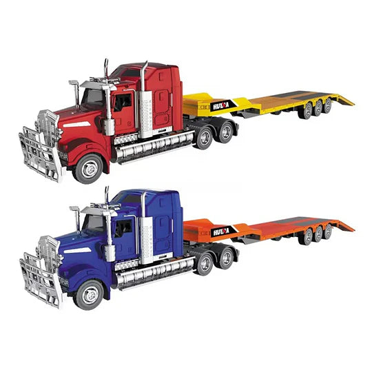 Camión Americano con Trailer de Plataforma Baja Huina (Escala 1:50) - ¡La Maestría del Transporte Pesado en tu Colección!